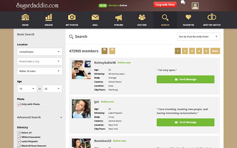 sugardaddie search filters
